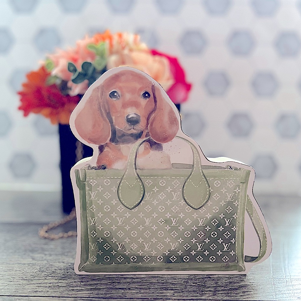 Designer-Inspired Green Dachshund Tote Accent by